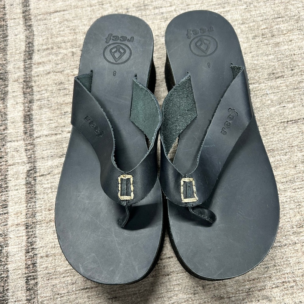 Reef Black Platform Sandals